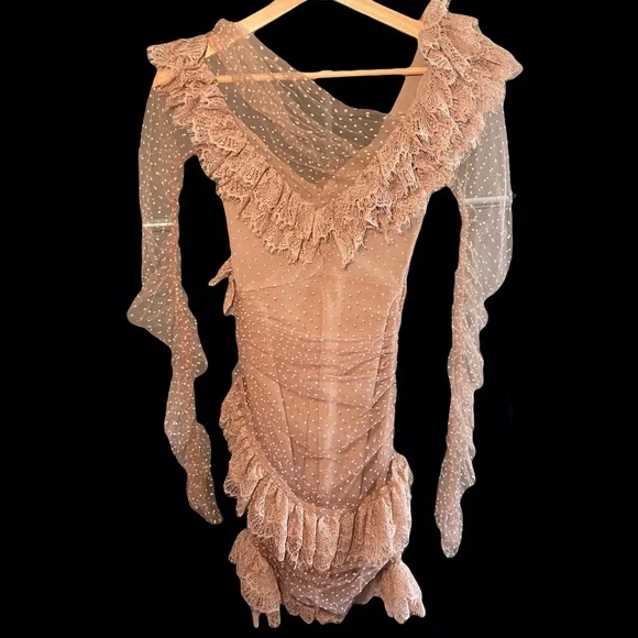 House of CB, Light Pink, Sorrel Tulle Asymmetric Minidress, XS -  threedaughtersproperties.com